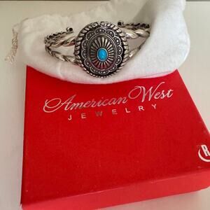 Carolyn Pollack American West 925 Sterling Silver Turquoise Rope Cuff Bracelet
